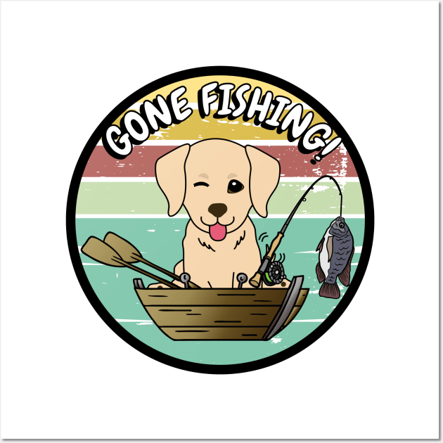 Cute retriever dog has gone fishing Wall Art by Pet Station